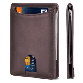 micsun Tarjetero Cuero Hombre, Carteras con Clip De Billetes, Portafolios RFID para hombre, Billetera Delgada y Elegante para Seguridad y Comodidad Diaria Marrón