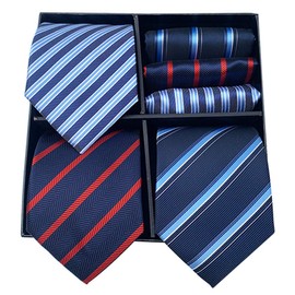 ECONT Men's Necktie, Chief, Washable, Business, Luxury, Gift Box Included, Wedding Gift, Set of 3, #28 (Necktie + Square Set of 3), Free size
