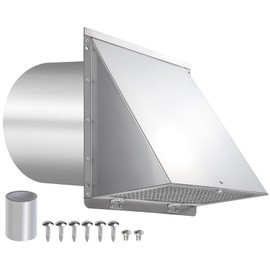 10 Inch Wall Vent Exhaust Vent Cover,Hooded Wall Vent with Screen and Damper,Outdoor Wall Exhaust Vent Cap Exterior Air Vent Cover for Kitchen Range Hood HVAC Duct Dryer Ventilation, Stainless Steel