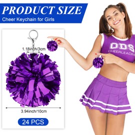 DAVAXI 24 Pcs Cheer Pom Pom Keychain Cheerleader Gifts Cheering Keyring Plastic Pom Poms Keyring Cheer Dance Foil Keychains Bulk with Hook for Girls Women Cheer Bag Jewelry Accessories Camp Team Gift