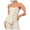 SHENHE Women's Strapless Sleeveless Button Front Blazer Tube Dressy Business Casual Top Beige Medium