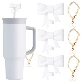 cadelon 6PCS White Cup Accessory Set,3PCS Cup Straw Topper,3PCS Bow Tie Decorations,Compatible with 30&40oz Straw Cover,Reusable and Leak Proof Straw Cover for Cup