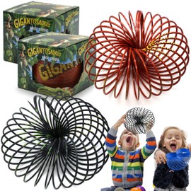 SRV Hub® Pack of 2 Gigantosaurus Magic Spring Stretchy Coil Slinky Bouncy Rings Walking Spring Fun Toy with Assorted Design Party Favour Item for Children of All Ages (2 x Feathers (Red & Grey))