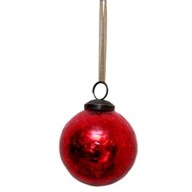 Aurora Christmas Glass Crackle Ball Christmas Bauble, Red, 2"