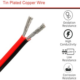 28 Gauge Wire (28 AWG) - 32 Foot 2 Pins Tinned Pure Copper Electrical Wire, 2468 85℃ 300V Hookup Red Black Copper Stranded Auto 2 Cord Flexible Extension Cable for LED Ribbon Lamp Light