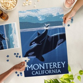 Lantern Press 1000 Piece Jigsaw Puzzle, Monterey, California Orca and Calf (Mountains)