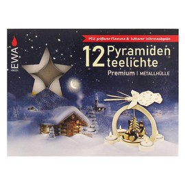 Ebersbacher Kerzenfabrik GmbH Pyramid Tea Lights Pack of 3 with Aluminium Case (3 x 12 Pieces)