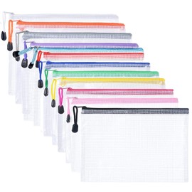 Plastic Wallets - 12 Pcs Zip Lock Bags Plastic Folders Document Wallets, A4 Zip Wallets Plastic Zipper Bag Document Folder, 12 Colours Plastic Pockets for School, Office, Home