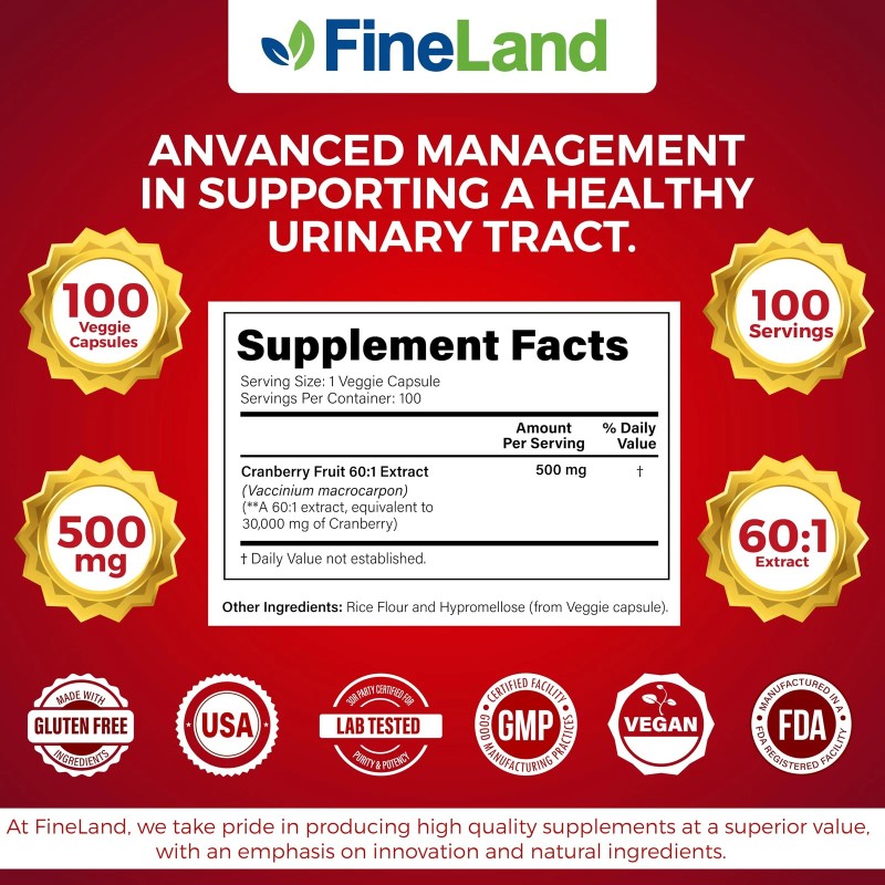 FineLand Cranberry Extract 30,000mg Strength per Capsule — High Potency
