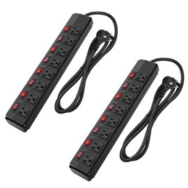 2PCS 8 Outlet Heavy Duty Power Strip with 8 Individual Switches,Moutable Metal Power Strip Surge Protector 1200 Joules,6FT 14AWG Extension Cord,15A 1800W 125V 60Hz