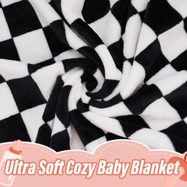 Plush Checkered Baby Blanket for Boys Girls Nursery, 30"*40" Warm Short Fleece Blanket Neutral for Infant Newborn, Small Fuzzy Blanket for Sleeping, Chenille Baby Blanket for Stroller (Black&White)