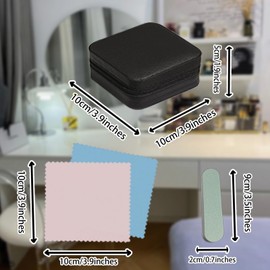 Benixmidart Jewelry Box, Jewelry Organizer Travel Jewelry Case with 2 Jewelry Cleaning Cloths and 1 Polishing Stick, Small Jewelry Box for Jewelry Storage, Rings, Earring Display (Black, S)