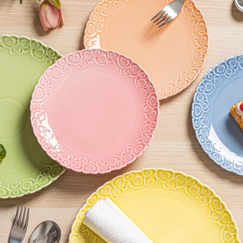 HOMBENE Heartbeat Dinner Plates Set of 6, 10.5", Porcelain Plate,
