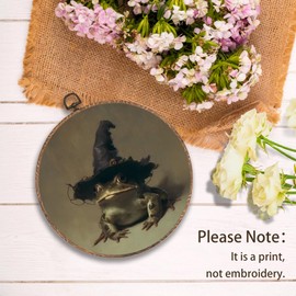 Yorhifa Gothic Witchy Frog Framed Wall Art, Dark Academia Frog Round Wall Art, Retro Goth Moody Round Walls Decor, Vintage Rustic Cottagecore Animal Circle Canvas Artwork Hanging Decor, 10x10in