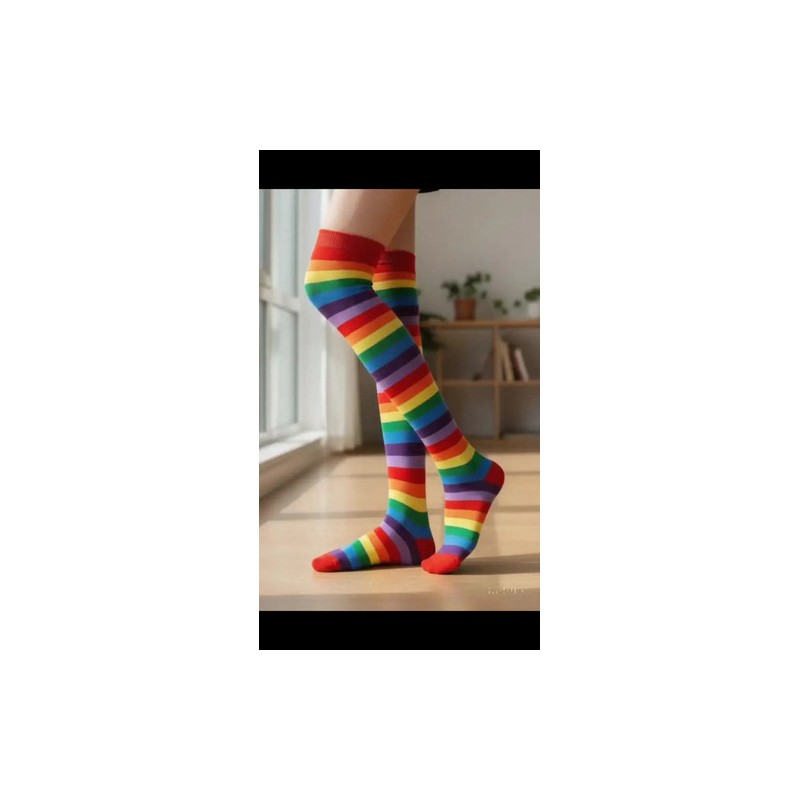 Sexy Media Calceta Rayada Rainbow Arcoiris Lolita Payaso