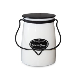 Milkhouse Candle Company Linen & Ashwood Soy Candle - Grey Musk | Dark Gilded Fruits | Tonka Bean & Amber Scented - 22 oz Butter Jar with Lid, 120+ Hour Burn Time, Made in the USA