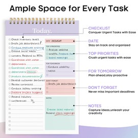 Taja To Do List Notepad - To Do List Notebook for Work with 52 Sheets, 9.8" x 6.5", Undated Daily Planner Perfect for Daily Tasks and Goal Setting, Notepad Suitable for Office, Home & School - Violet Dream