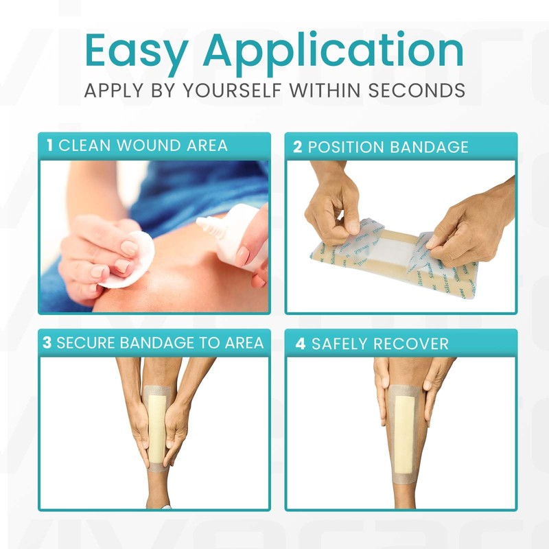 ViveCare Silicone Foam Dressing 4x10 with Border Adhesive - Bed