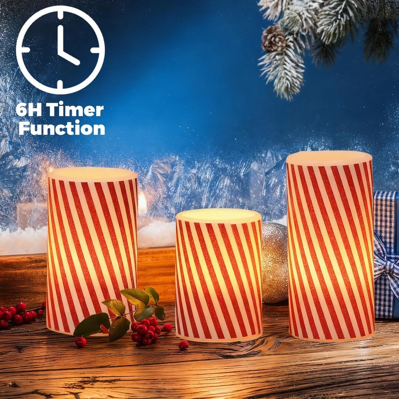 Wondise Christmas Flameless Flickering Pillar Candles with Remote Timer