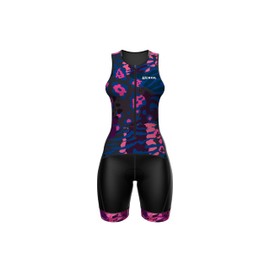 WIXEN Women's Triathlon Suit Sleeveless Tri Suit Padded Cycle Race Swim Bike Run Trisuit Back Pockets, Skins, XX-Large