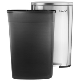 Elama 3 Piece 50 Liter and 5 Liter Stainless Steel Step Trash Bin Combo Set with Slow Close Mechanism