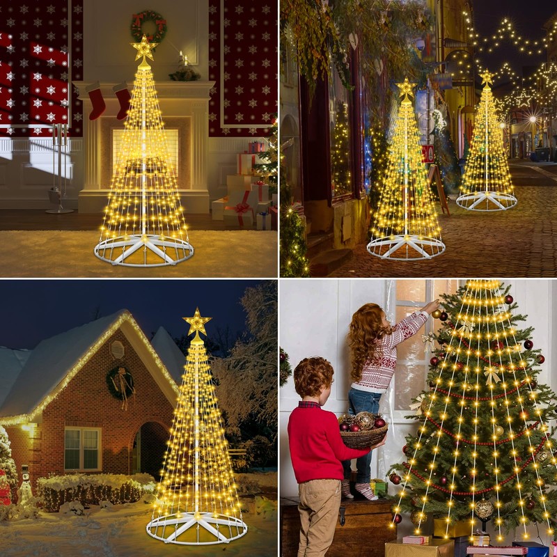 Outdoor Solar Christmas Cone Tree Lights, 8ft 442 LED Christmas