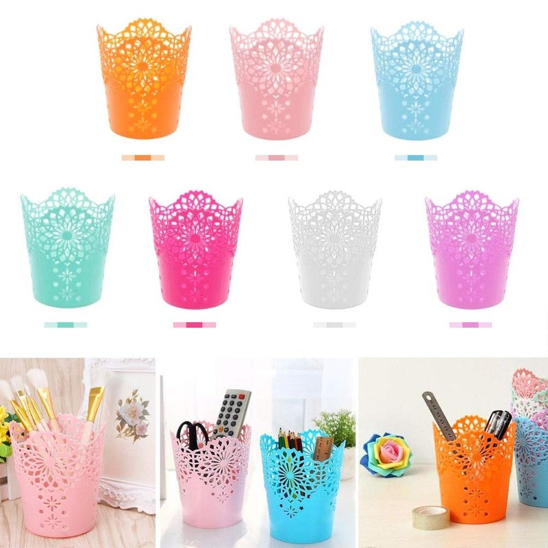 Plastic Flower Vase Pot Pen Makeup Brush Holder Desk Storage
