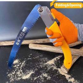 Foldable Blue-Tempered Triple-Edge SK5 Steel Woodworking & Gardening Pruning Saw - 550mm Overall Length, 270mm Blade, 62Mn Steel, Anti-Slip Handle, Safety Lock
