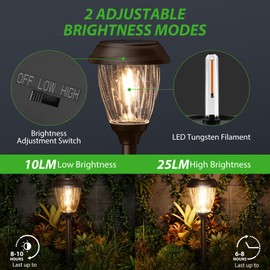 XMCOSY+ Solar Lights Pathway Outdoor - 2 LED Modes 10/25 LM Solar Powered Yard Garden Lighting, Waterproof IP65 Glass Stainless Steel Landscape Lights for Driveway Walkway Sidewalk Decor (Warm White)