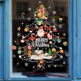 Christmas Tree Window Clings Stickers for Glass, Christmas Window Stickers Snowflake Santa Claus Bell Christmas Tree Xmas Window Decorations Door Showcase Mural Decals Winter Christmas Party Decor