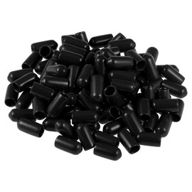 TOP-VIGOR 200Pcs Rubber End Caps, 6mm ID Round Flexible Screw End Caps Thread Protectors, Black Vinyl Bolt Covers Rubber Covers for Screws, Tubes, Cables, Wires, Cyling, etc