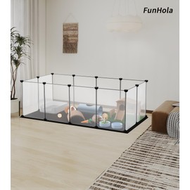 FunHola DIY Pet Playpen with Waterproof Washable Mat, L, Small Animal Pen, Pet Fence Indoor, DIY Plastic Enclosure for Hamsters, Guinea Pig, 12 pcs Transparen Plastic Panels, 48.5 x 24.8 x 16.1 inches