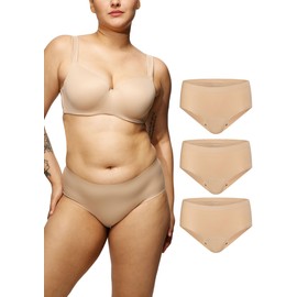 STRAWBERRY WEEKS STRAWBERRY WEEKS LEAKPROOF2.0 Seamless Mid Waist Brief Period Underwear for Women | Period Panties Holds 6 Tampons | Incontinence Leak Proof Underwear (XXS/XS, 3-Beige)