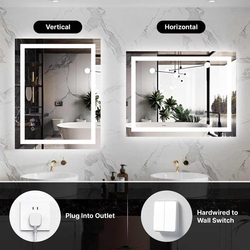 24x32 LED Bathroom Mirror with Lights – Anti-Fog, Dimmable, Backlit