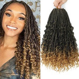 Refined Hair 8 Packs Boho Box Braids Crochet Hair 14 Inch Bohemian Box Braids With Curly Ends Braiding Hair Extensions Ombre Goddess Synthetic Crochet Braids For Women (T27, 14 inch)
