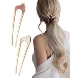 IPNSDON 2Pcs Large Metal U Shaped Hair Pins French Bun Hair Pins Suitable for Women and Girls Hairstyles, Suitable for Graduation, Ceremony, Exquisite Occasion (Red)