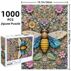 Floral Bee Jigsaw Puzzles 1000 Pieces, Ultra-Difficult Animal Plant Jigsaw Puzzles for Adults 1000 Pieces, Impossible Flower Bee Art Puzzle for Expert Puzzle Lovers, Unique Gift with Wall Decor