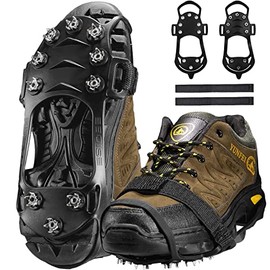 XZSUN Ice Cleats，Snow Ice Traction Shoe Boot Cleats， Anti Slip 10-Studs Silicone Rubber Crampons for Footwear(M, Black-Velcro)