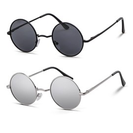VIA LEICA Vintage Polarized Round Metal Sunglasses for Men Women,Circle Hippie Style Sun Glasses