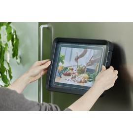 Rhythm 9YY019RH02 Tablet Waterproof Case, Made in Japan, Waterproof, IPX7 Equivalent, Suitable for Bathing, Adjustable Storage, Stand, Wall Mount, Back, Magnet, Black, 9.3 x 12.7 x 1.3 inches (23.7 x