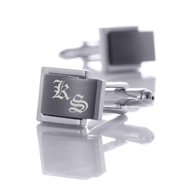 ID Cufflinks Silver/Black with Engraving Stainless Steel Wedding with Box, Stainless Steel