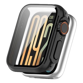 Compatible with Xiaomi Smart Band 9 Pro Case Cover Screen Protector Case with Tempered Glass Film Screen Protection Case Scratch Resistant Bumper Cover Defense Edge for Xiaomi Band 9 Pro (Black)