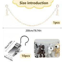 Teddy Hammock Toy Storage Net, 2M Stuffed Animals Hanging Storage Teddy Storage Tube with 20pcs Metal Clips for Soft Toy Hanging Hats Socks Holiday Cards