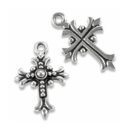 TierraCast 2 Silver Fleur-de-Lis Cross Pendants - DIY Bridal Keepsake Jewelry & Rosaries
