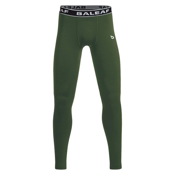 BALEAF Youth Boys' Compression Thermal Baselayer Sport Basketball Tights Fleece Lined Leggings Army Green Size L