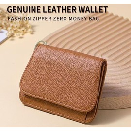 IDIDG Small Wallet for Women Genuine Leather Keychain Wallet RFID Blocking Card Case Slim Tri-Fold Wallet with Coin Pocket (White)