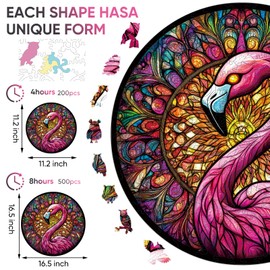 Qiuenisray Wooden Puzzles for Adults 500 Piece, Flamingo Jigsaw Puzzles, Unique Shape Adult Puzzles, Irregular Christmas Thanksgiving Gifts for Family Friend(16.5 * 16.5 in)