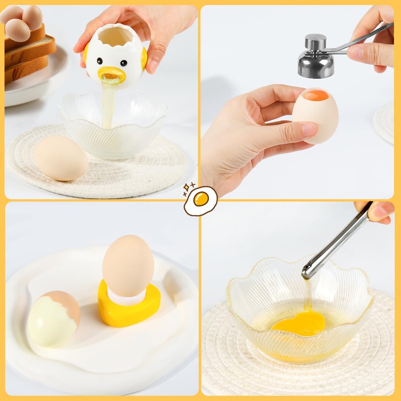 10-in-1 Egg Tool Set:1 Chalaza Remover Tongs,2 Piercers,2 Fry Rings,2