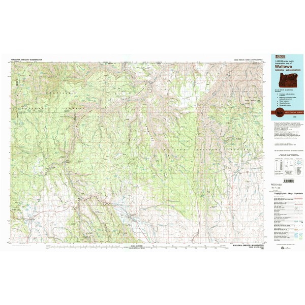 Wallowa OR topo map, 1:100000 Scale, 30 X 60 Minute, Historical, 1982, Updated 1983, 24.1 x 37 in - Polypropylene