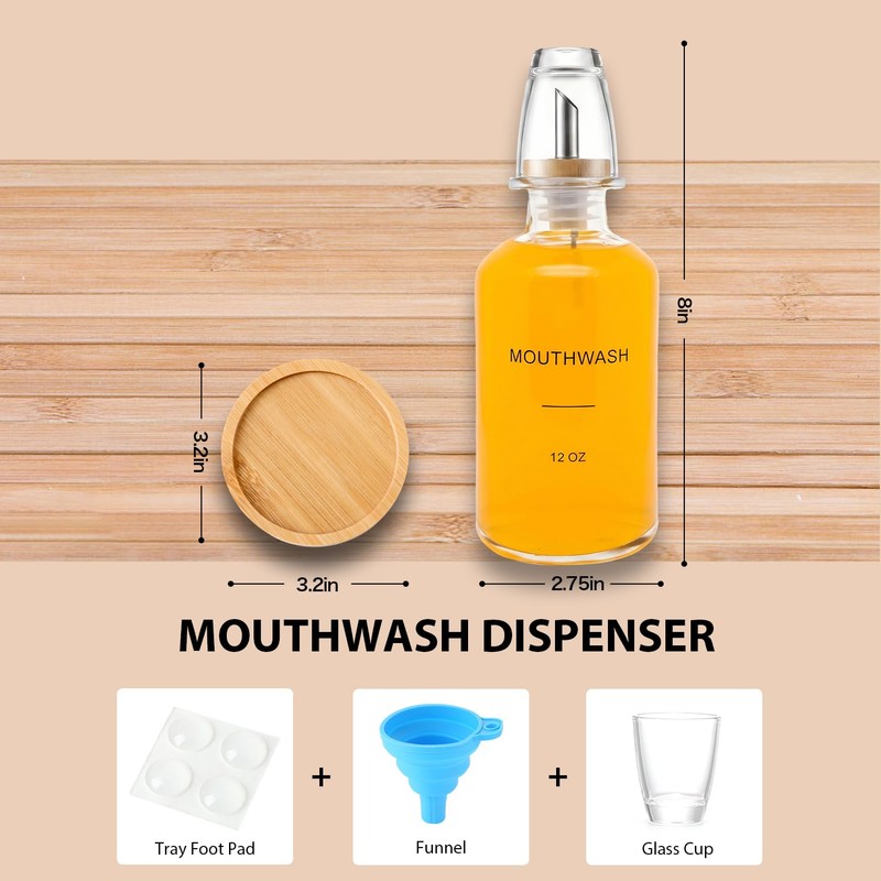 BONLONG Glass Mouthwash Dispenser for Bathroom, Clear